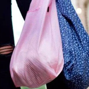 Pink White Stripes Reusable Folding Travel Shopping Bag